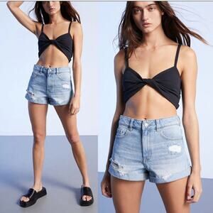 PacSun Light Blue Ripped Denim Mom Shorts Size 26